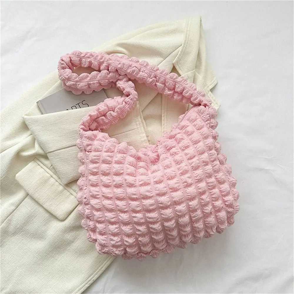 Plaid Quilted Shoulder Bag Cute Pleated Bubbles Large Capacity Underarm Bag Embroidered Solid Color Crossbody Bag WomenW251101