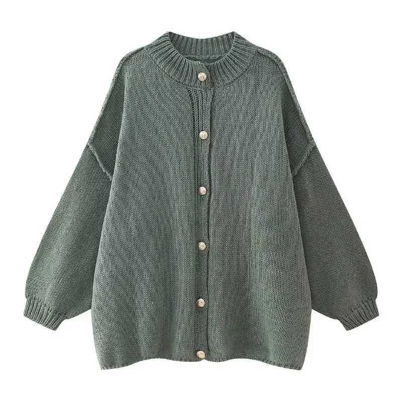 Womens Loose Sweater Cardigan Winter Solid Casual Single Breasted Long Sleeve Knitted Jacket O Neck Warm CardiganT251101