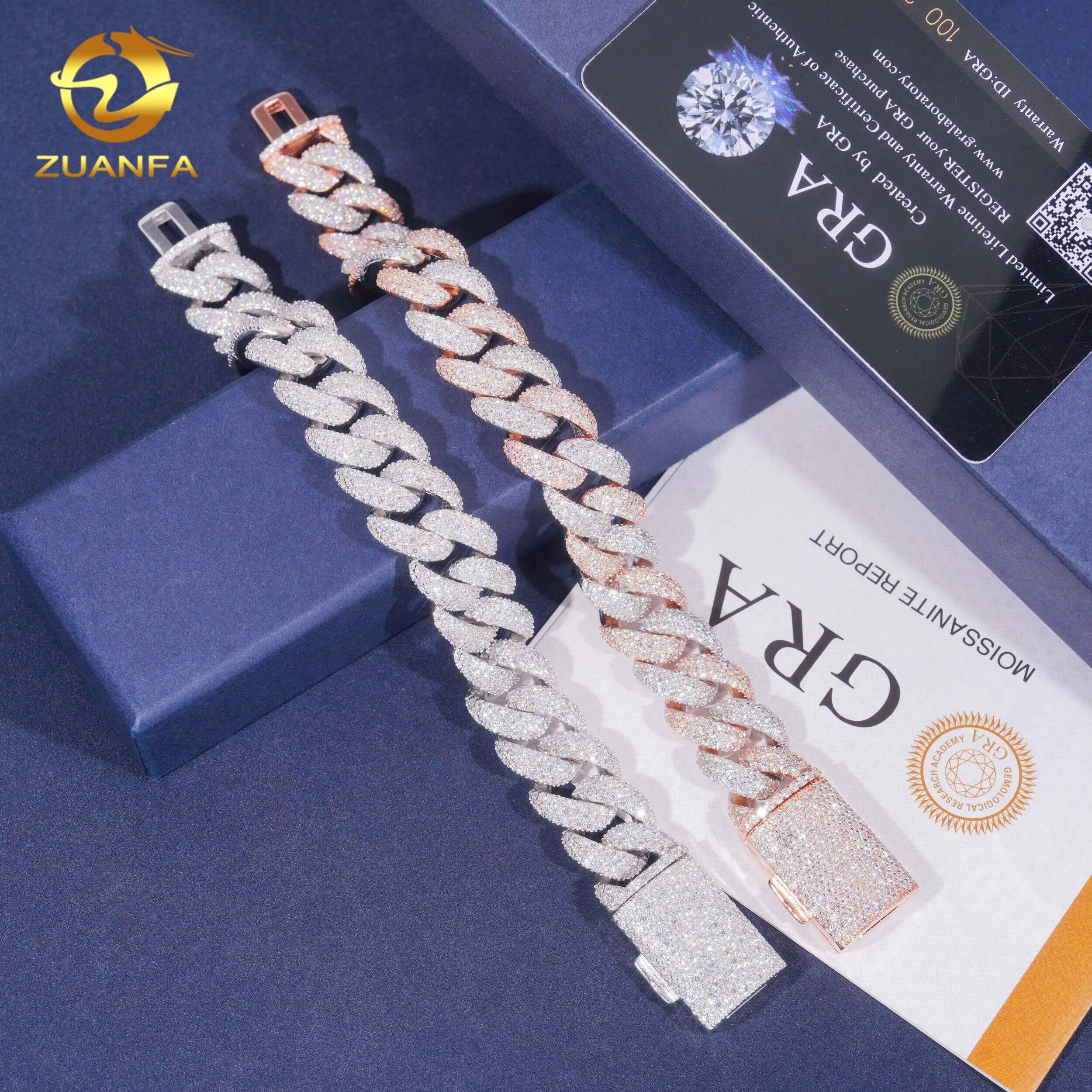 Hip Hop Pass Diamond Test Moissanite 15mm Iced Out Cuban Link Bracelet 925 Sterling Silver Linked Men Bracelet