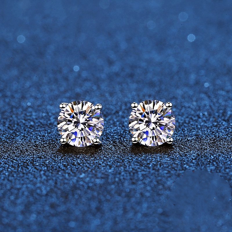 Stud Earrings Real Moissanite 14K White Gold Plated Sterling Sier 4 Prong Dia Earring For Women Men Ear 1ct 2ct 4ct