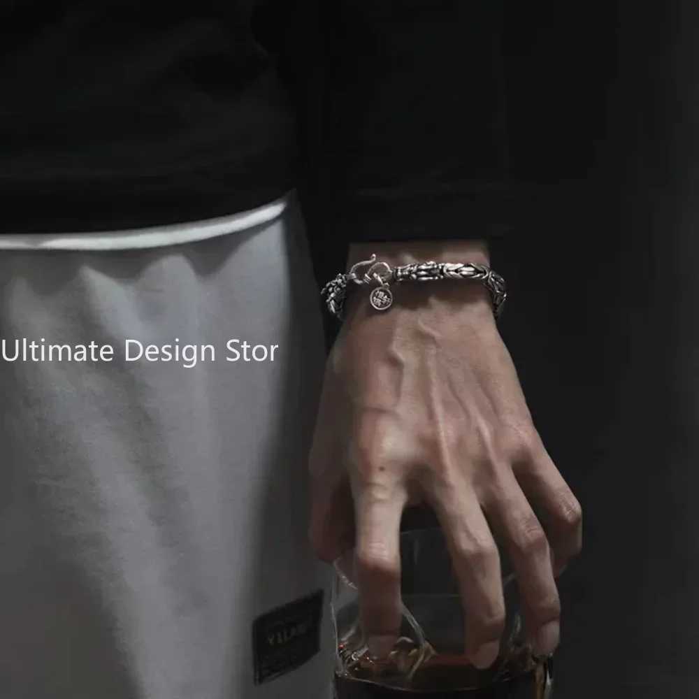 Retro Double Dragon Head Dragon Bone Bracelet Mens Dominance Personality Hip Hop Gangster Handsome Advanced Birthday Gift Y250329