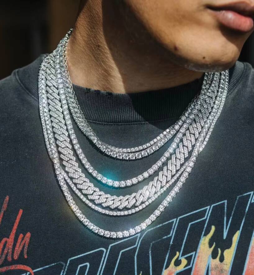 Free Fire Moissanite Necklace in Stock S925 Silver Link Chain 3mm 4mm 5mm MoissaniteMoissanite Diamond Necklace Tennis Chain