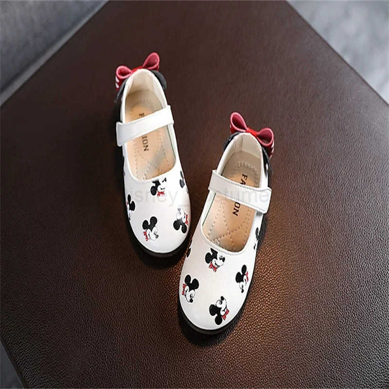 Disney Casual Shoes Kids Mickey Mouse Shoes For Girls Outdoor White Pink PU Leather Children Flats Soft Toddler Size 2130 H251101