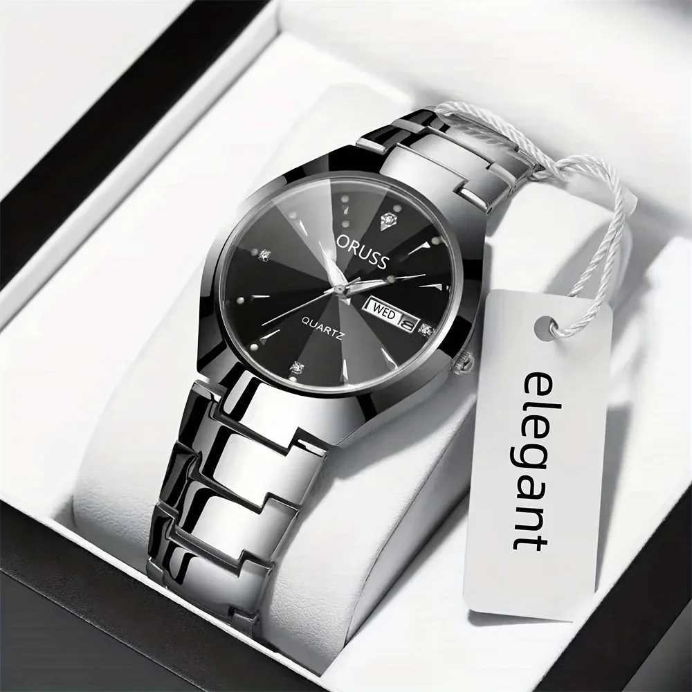 2pcs Couples Dial Cutting Quartz Business Fashion Analog Calendar Wrist Valentines Gift For Men Women Date W251031