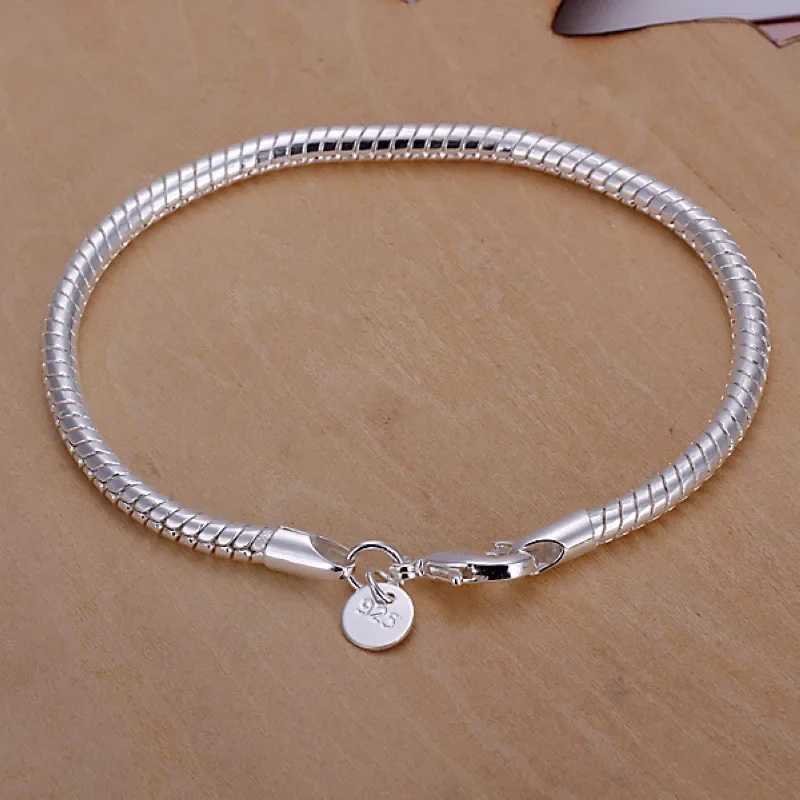 925 sterling silver 3MM snake chain bracelet for men simple hip-hop punk charm bracelet fashionable party wedding jewelry Y250329