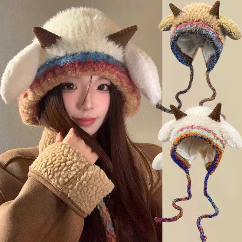 Adorable Lamb Plush Hat with Squeaky Ears Korean Soft Warm Winter Cap for Sweet Women Christmas Birthday Gifts Fur Yarn BeanieXJ251101