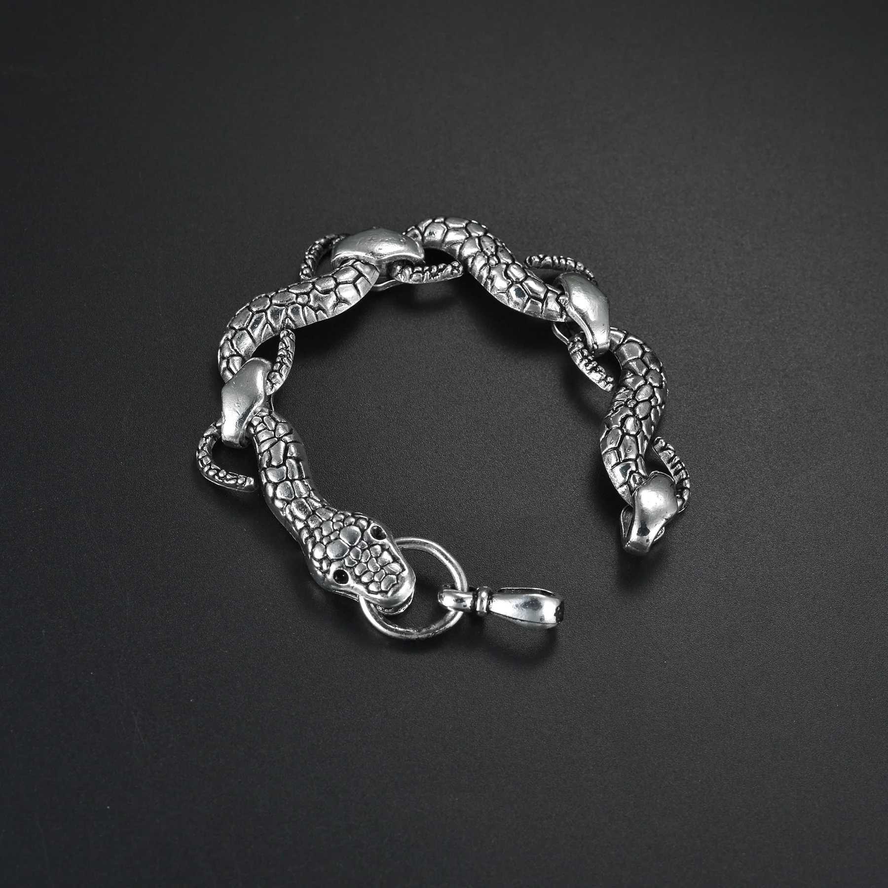 Punk Gothic Stainless Steel Cuban Chain Snake Bracelet Mens Fashion Animal Link Bracelet Gift Wholesale Y250329