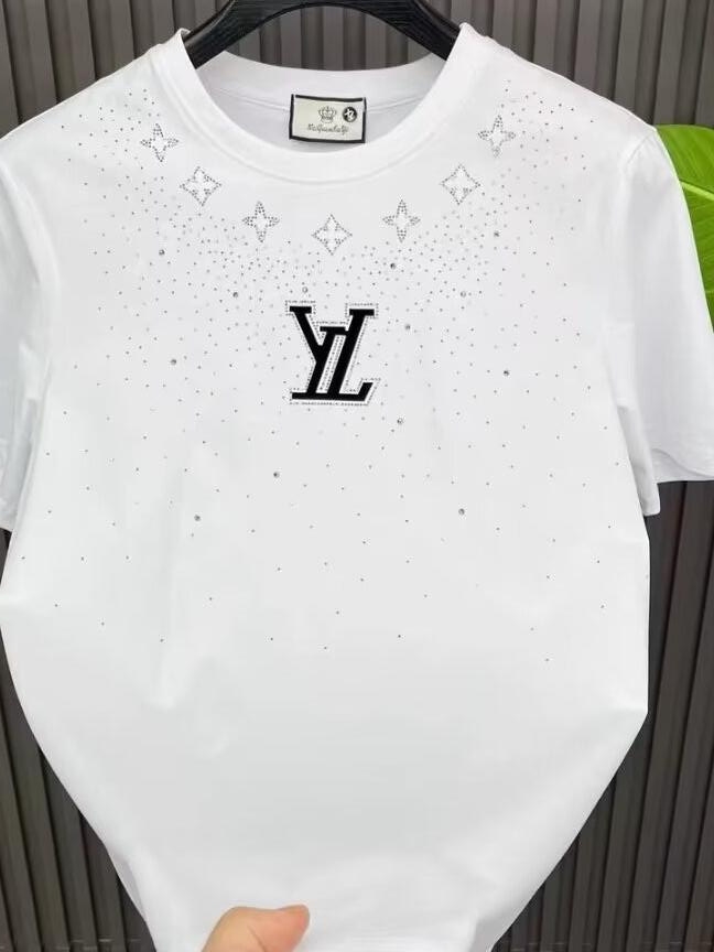 Designer clothing full of stars broken diamond short-sleeved men's fashion T-shirt with loose top half sleeved summer niche casual hot diamond T-