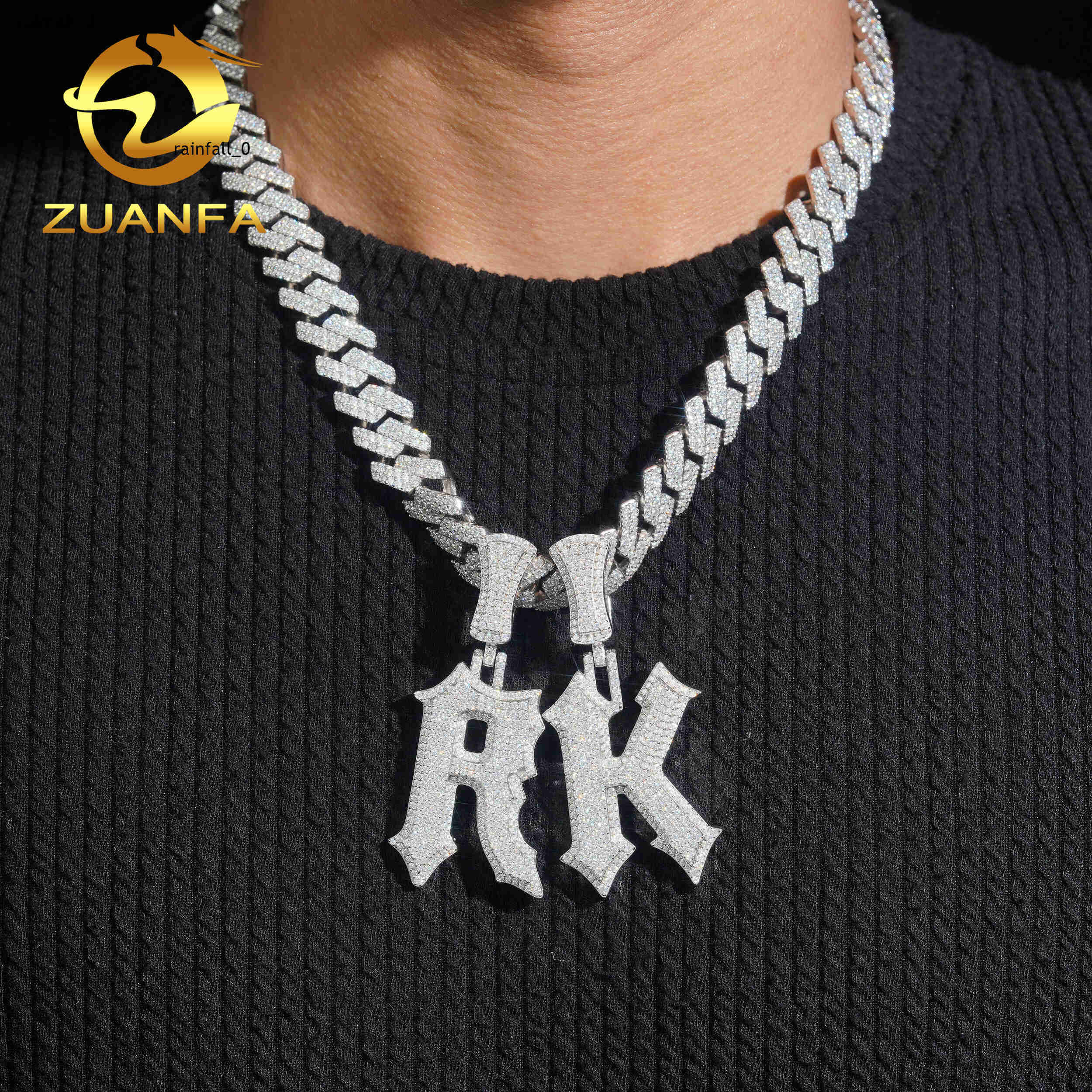 Custom Moissanite Pendant Men Hip Hop Iced Out VVS Diamond 925 Silver Mossanite Name Letter Pendant Initial Charms