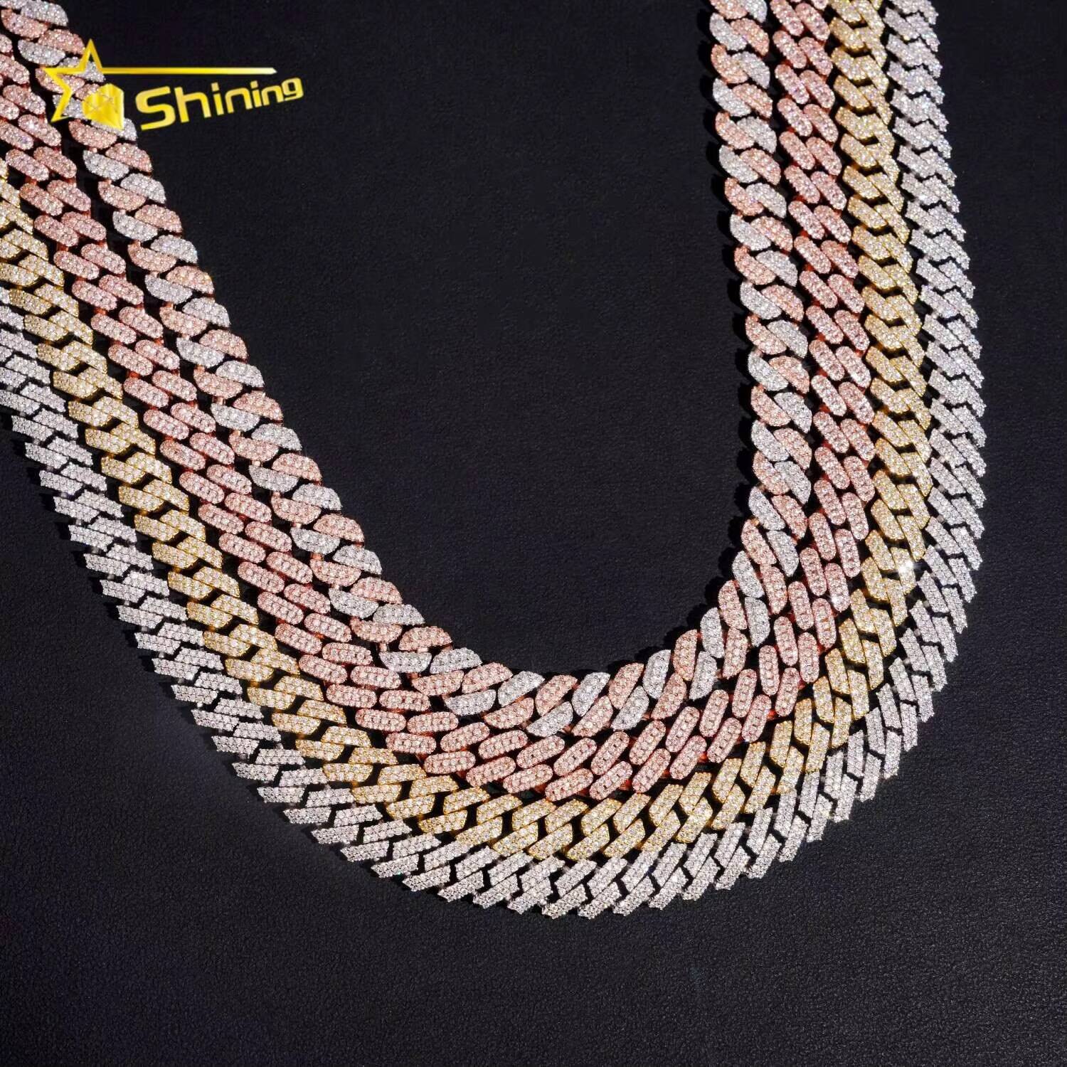 Hip Hop Popular Iced Out High Quality Rose Gold 10mm 925 Silver Moissanite Cuban Link Chain