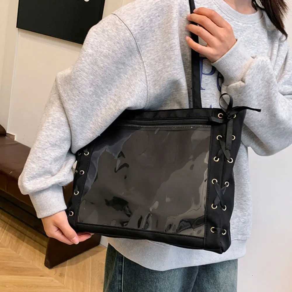 Single Badge Itabag Simple Itabag Cross Ribbon Badge Display Transparent Pocket Laceup Idol Merchandise Storage Shoulder BagW251101