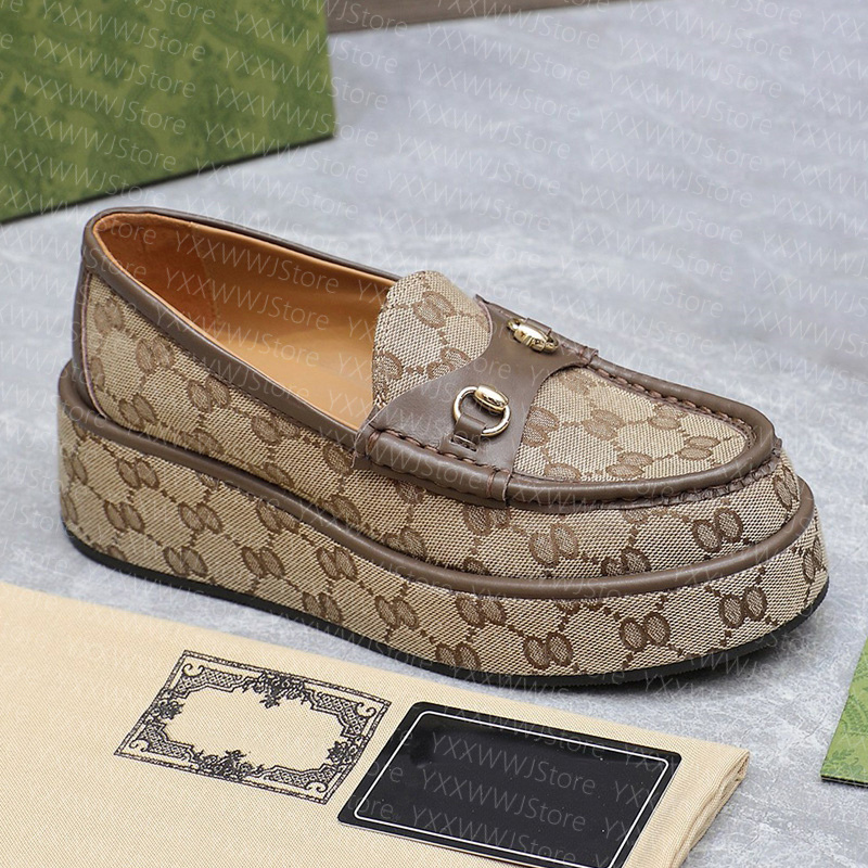 Designer Loafer Beige Canvas Wedge Loafers Womens Platform Shoes Chunky Sneakers Slip On Dress Shoe Office Classic