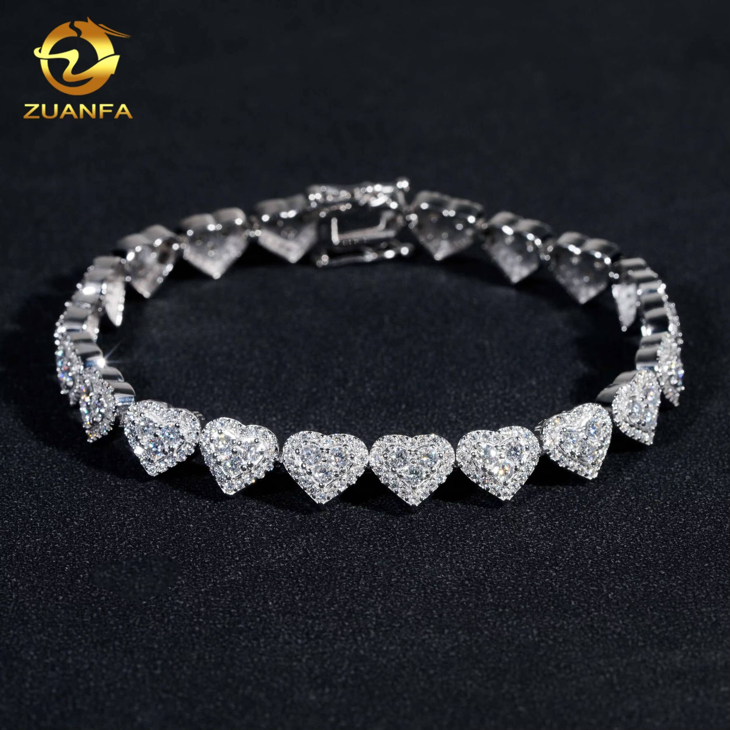 Hot Selling Heart Chain Pass Tester VVS Moissanite 925 Silver Gold Plated Necklace Chain Hip Hop Iced Out Cuban Link