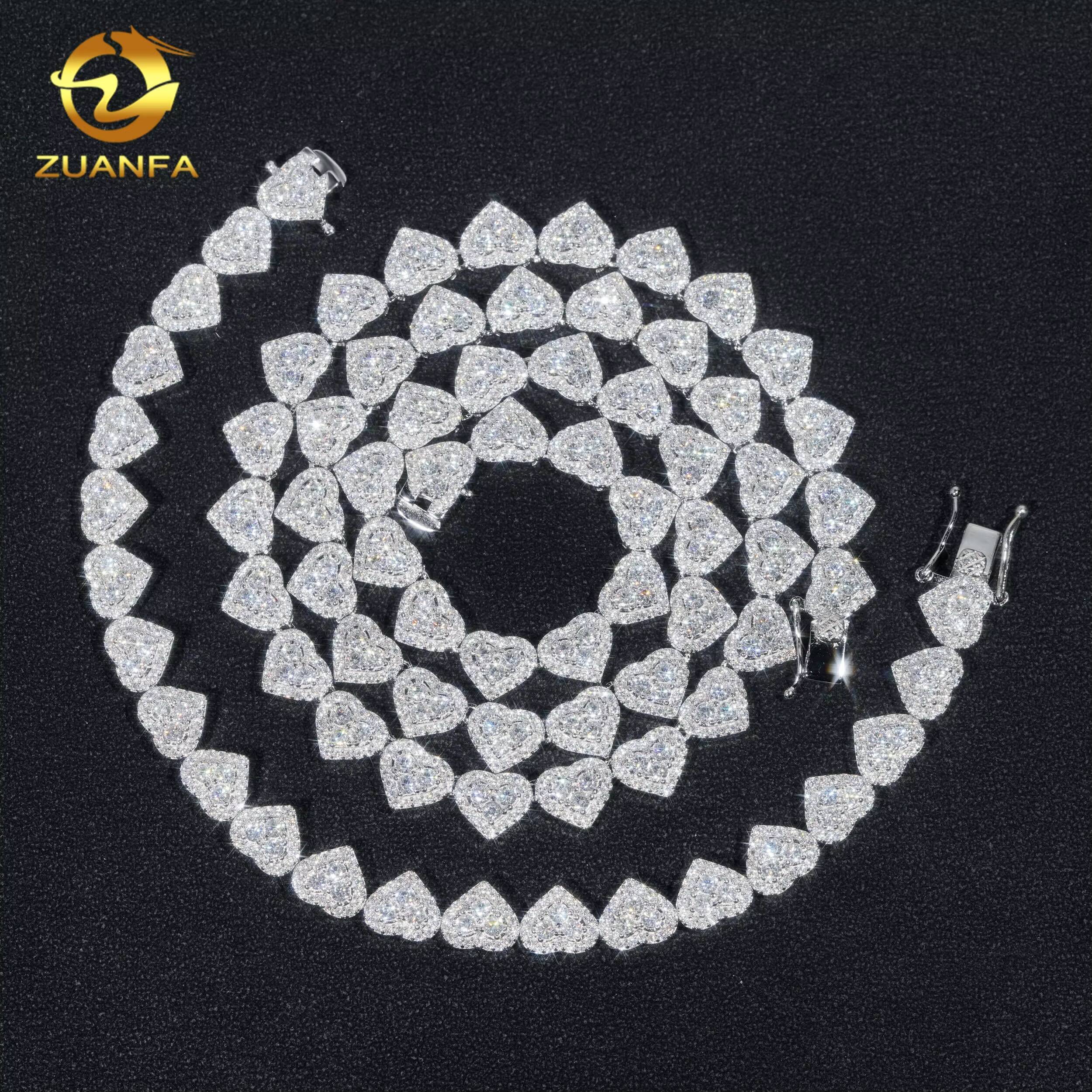 Hot Selling Heart Chain Pass Tester VVS Moissanite 925 Silver Gold Plated Necklace Chain Hip Hop Iced Out Cuban Link