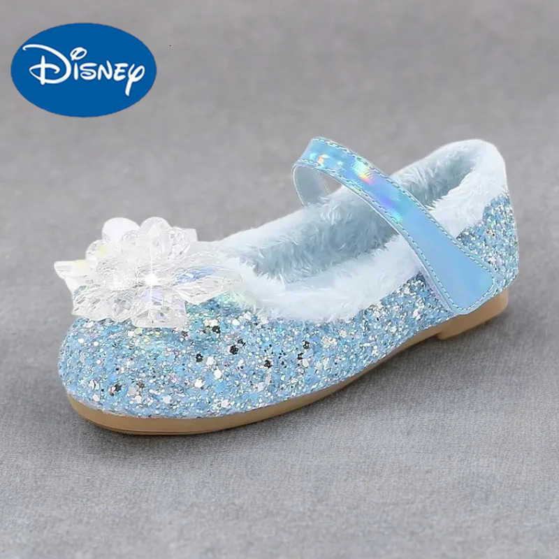 Disney Girls Plush Slippers Frozen Cute Childrens Princess Elsa Winter Cotton Slippers Baby Snow Home Pink Blue Shoes Size 23 H251101