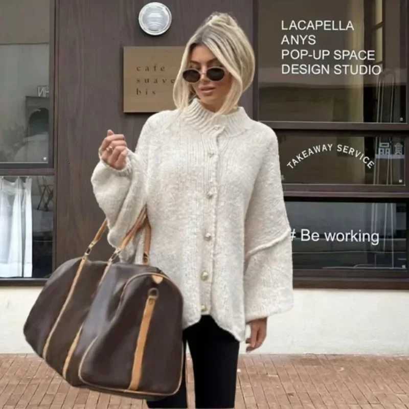 Womens Loose Sweater Cardigan Winter Solid Casual Single Breasted Long Sleeve Knitted Jacket O Neck Warm CardiganT251101