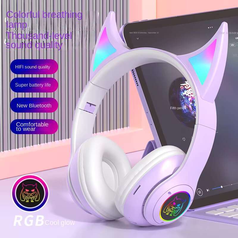 Trendy Cool Devil Angle Luminous Bluetooth Wireless Sports DJ Headset Waterproof Noise Cancelg Stereo Subwoofer Earphones AAC