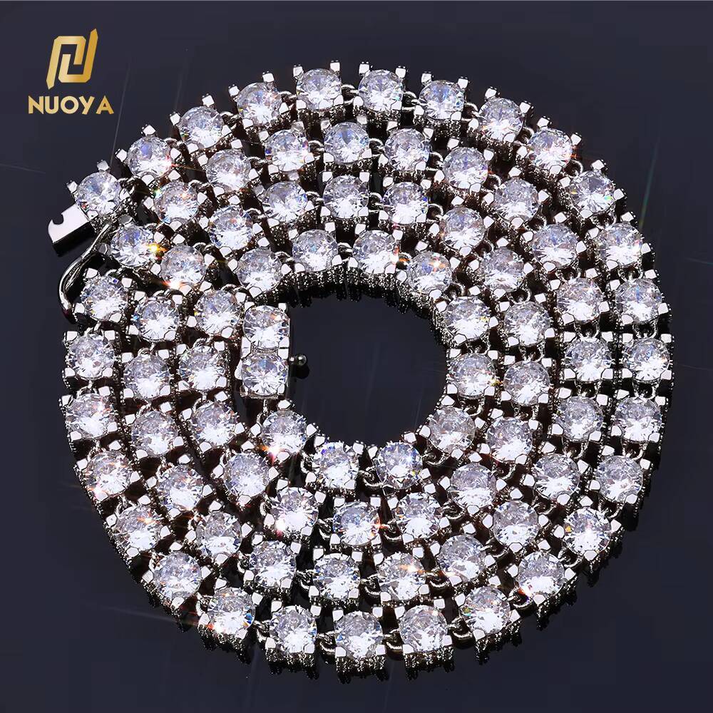 NUOYA Womens Fine Jewelry Tennis Chain Necklace 6mm White Gold Plated Iced Out Cubic Zirconia Stones Bling Hip Hop Chain