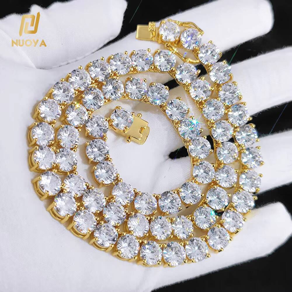 NUOYA Hip Hop 8mm CZ Tennis Chain Necklace 18K Gold Plated Brass Zirconia Necklace for Women Men Bling Jewelry Gift