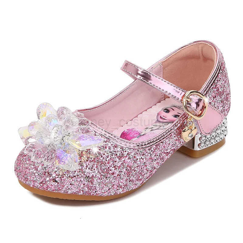 Disney 2024 Spring New Childrens Shoes Ice And Snow Romance Princess Elsa Shoes Girls Fashion Sandals Crystal Princess Shoes H251101