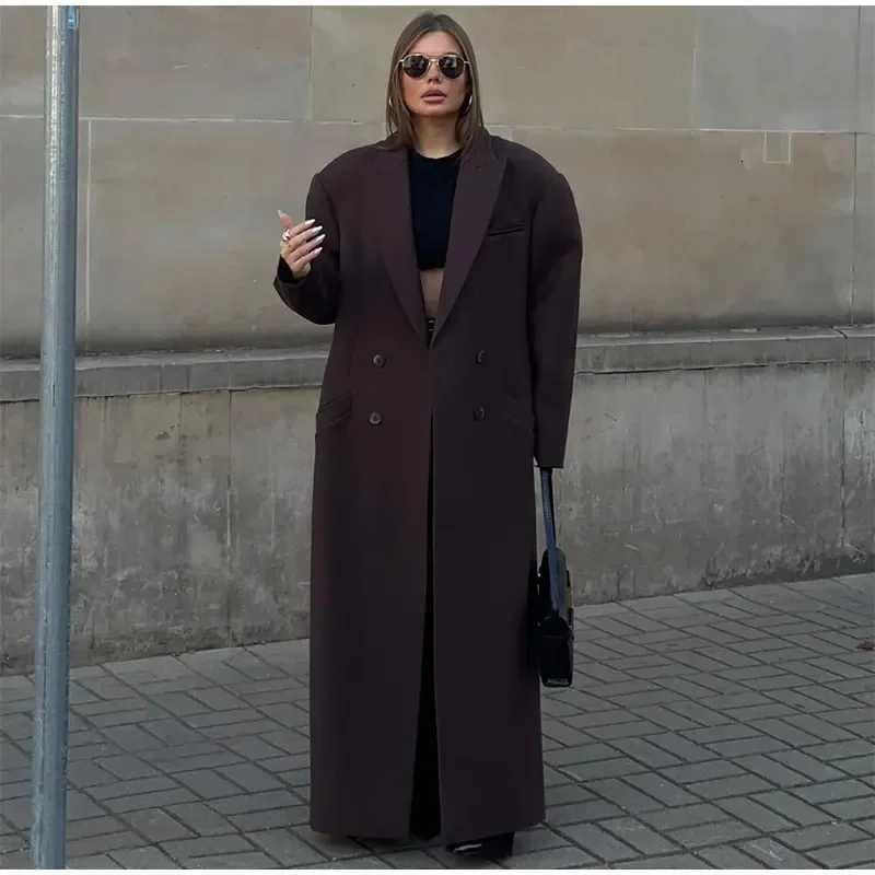 New Women Lapel Woolen Overcoats Elegant Woolen Doublebreasted with Pockets Long Sleeves Casual Coats Lady Street OuterwearT251101