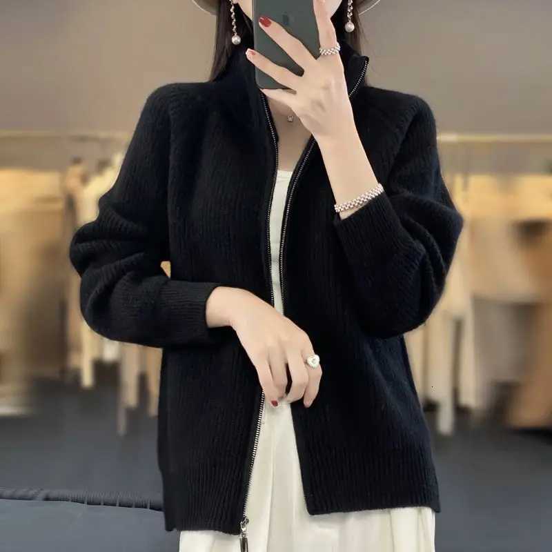New Turtleneck Zipper Cardigan for Women Knitted Jacket Sweater Loose Lazy StyleT251101