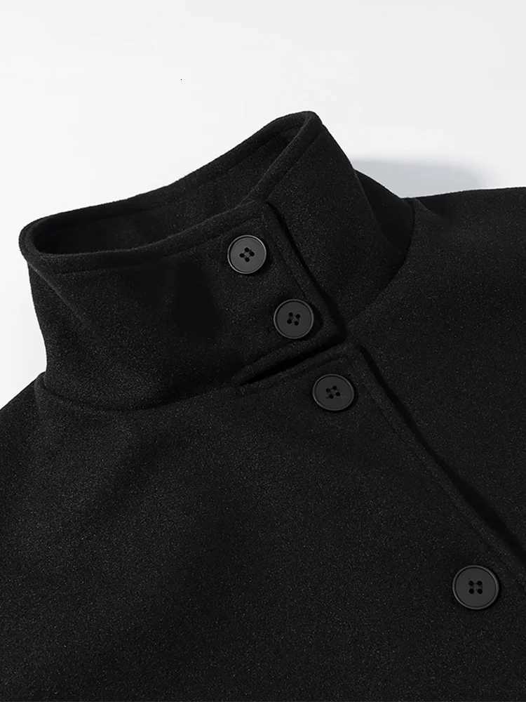 European style new womens fashion versatile temperament simple stand collar short loose woolen coatT251101