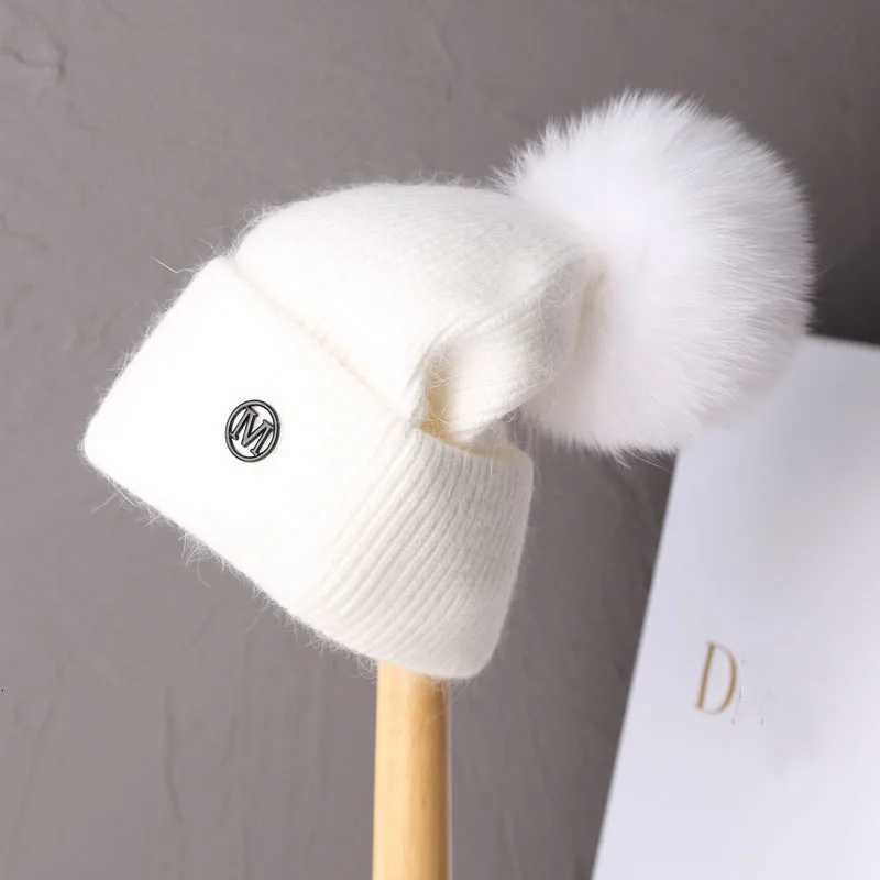 New In Hat Real Fur Pom Poms Hat Women Outdoor Warm Skullies Beanie Winter Hat for Women Rabbit Knitted Thick CAP ChristmasXJ251101
