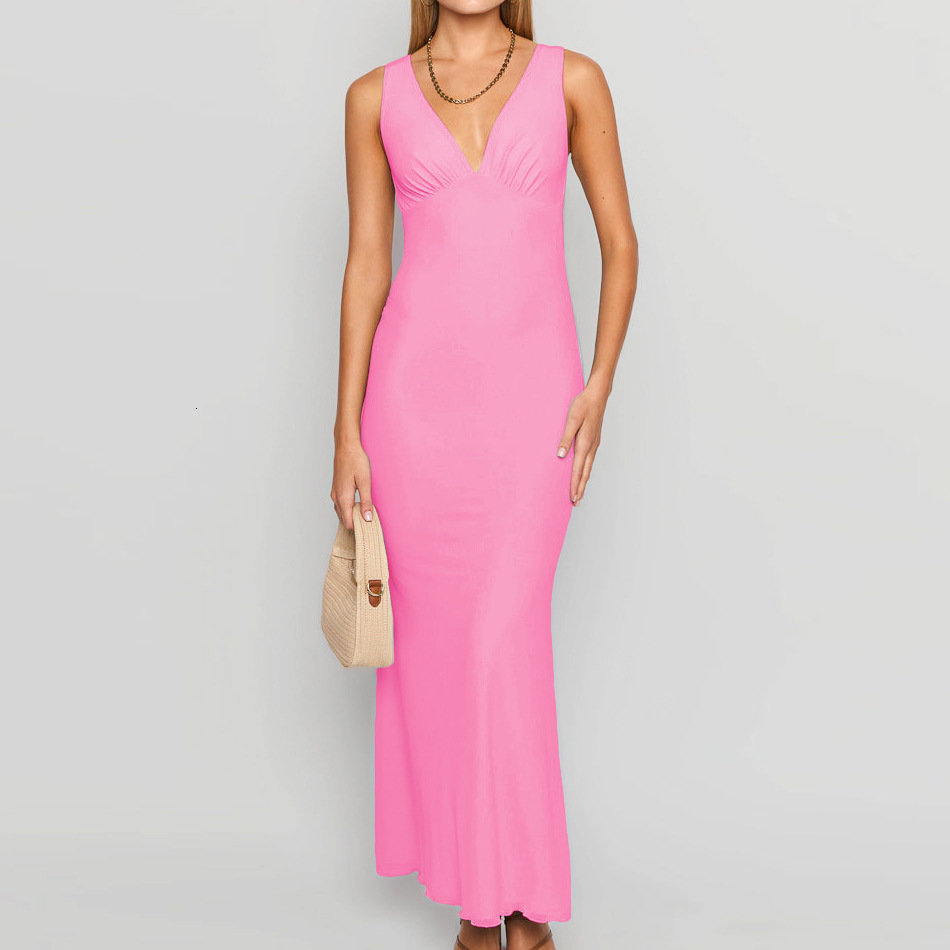 Summer new fashionable V-neck sleeveless and fashion, slim fit fish tail long dress with wrapped buttocks