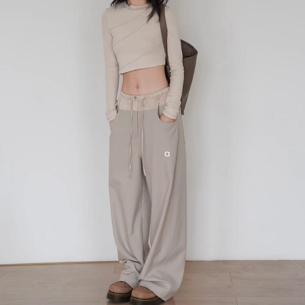 Women Yoga Wear Causal Trouser Joggers Jogging Straight Wide Leg Pants Long High Waist Training Strap Pants