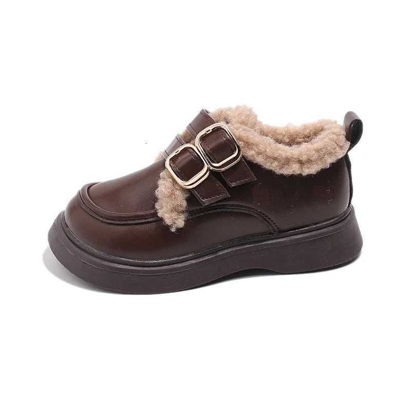 2024 Winter New Children Leather Shoes with Cotton Girls Fashion British Style Soft Antislippery Versatile Princess Chic ShoesT251101