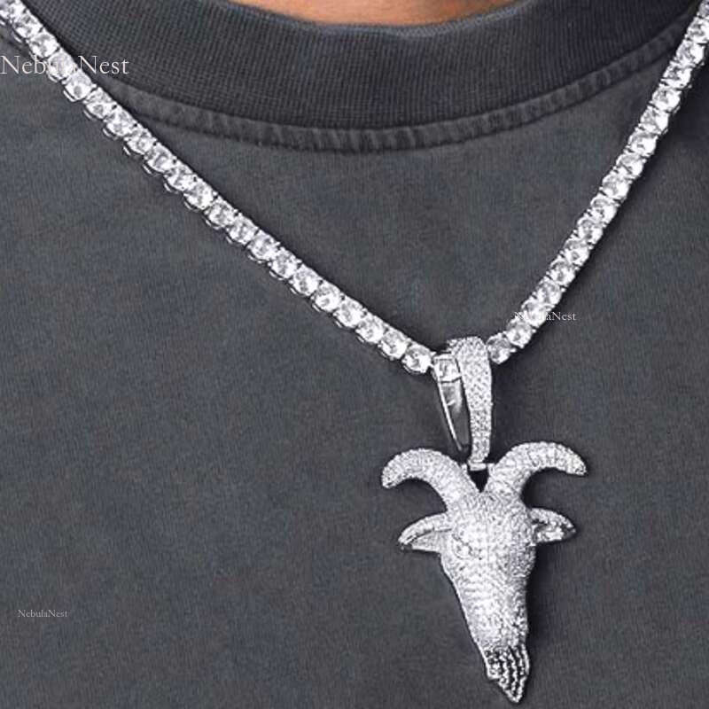 Pass Dia Tester Hip Hop D Color Iced Out Moissanite Men's Goat Head Pendant With Sterg Sier GRA