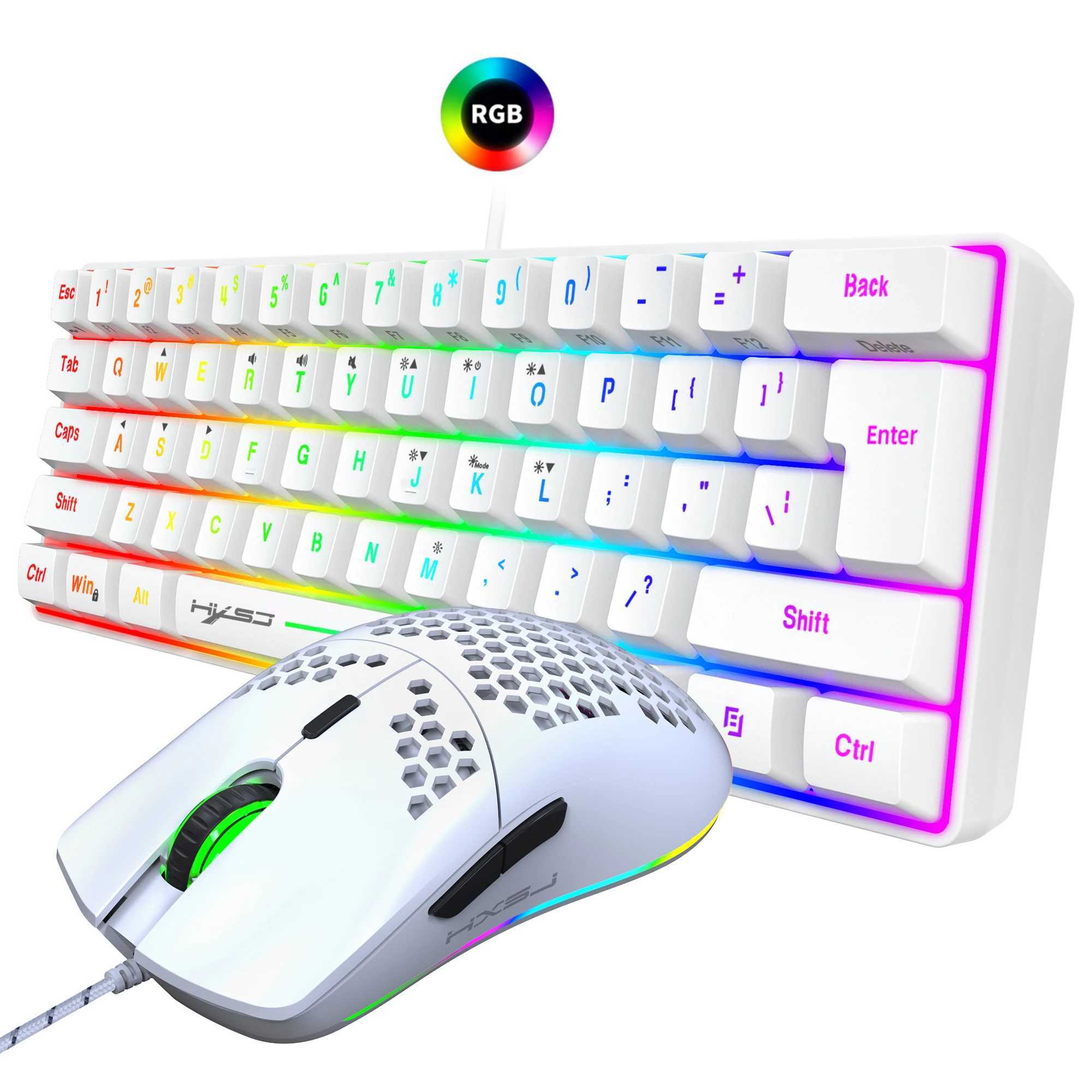 Keyboard Mouse Combos Hot selling HXSJ 61 key V700 RGB illuminated mechanical keyboard and mouse combination game set z250401