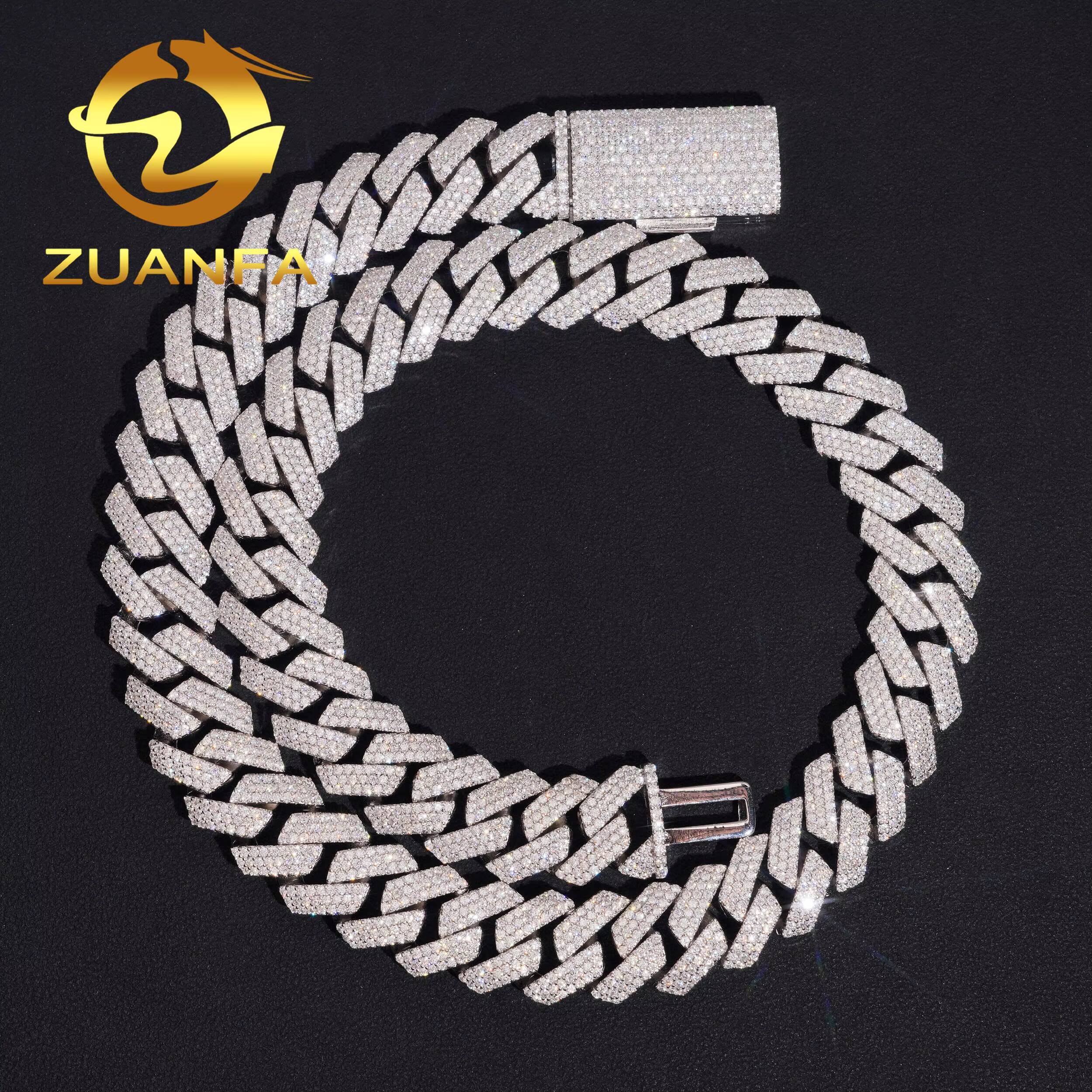 3 Rows 16mm Moissanite Chain Cuban Links Prong Chain Pass Diamond Tester 925 Silver Cuban Link Chain Necklace Rose Gold Plated