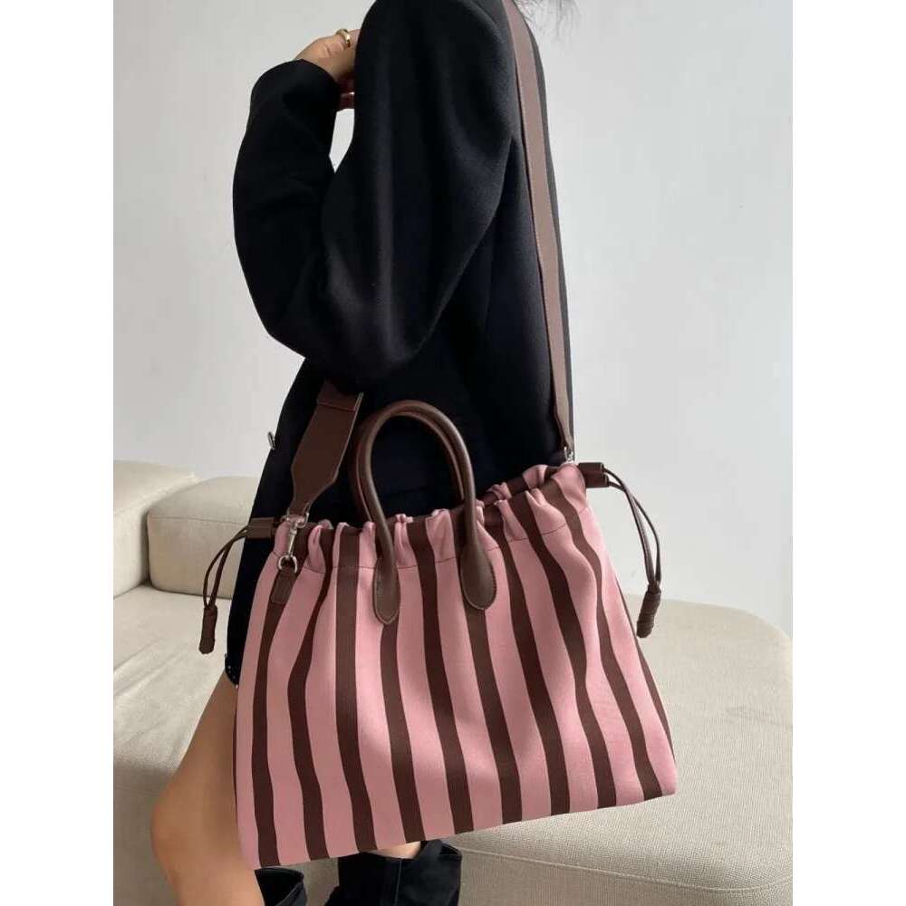 Women's Bags Summer Women Mixed Colors Striped Canvas Large Capacity Totes Handbag Wide Strap Crossbody Bag Casual Shopping Shoulder Bags