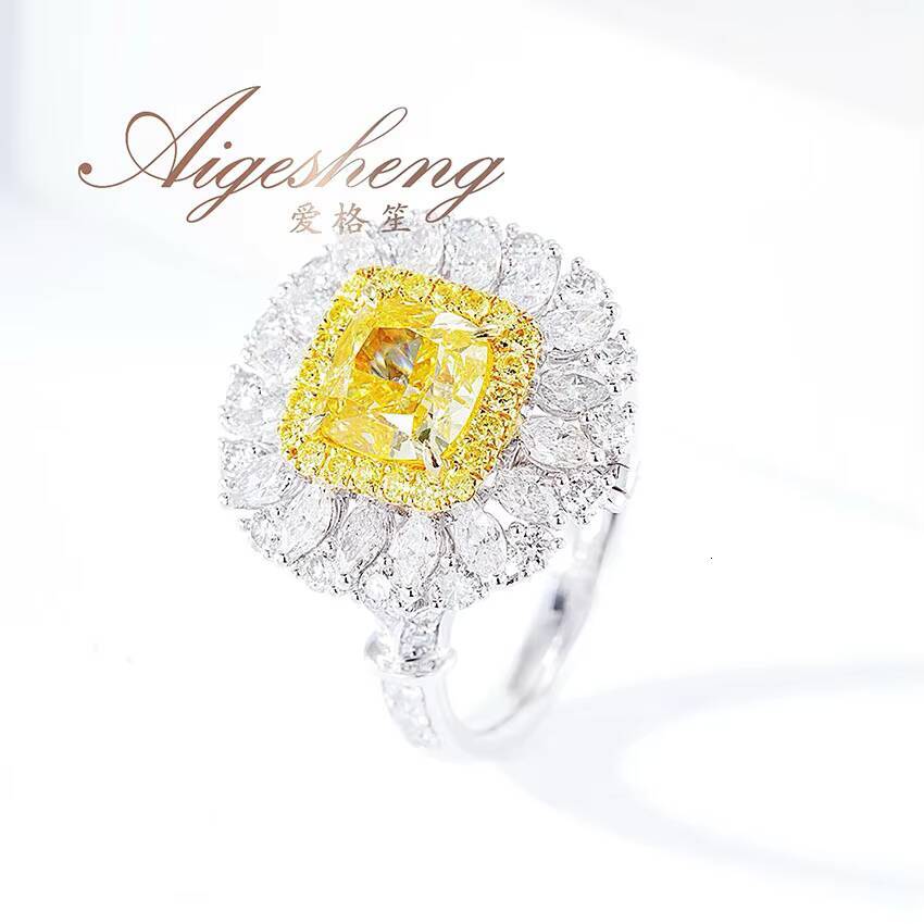 Aigesheng Jewelry 18K Real White Gold and Natural Water Drop Diamonds and Natural Yellow Diamond High Luxury Ring for Women