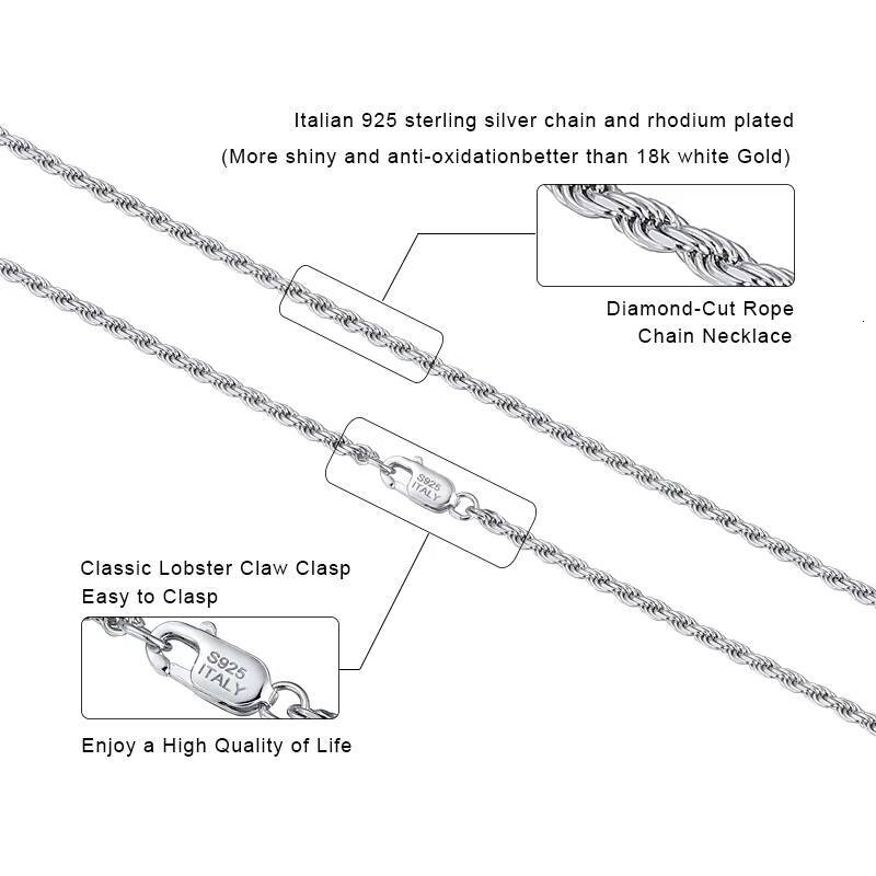 RINNTIN SC29 925 Sterling Silver Twisted Rope Chain 1215172333mm Real Solid Silver Twist Rope Chain for Men Women