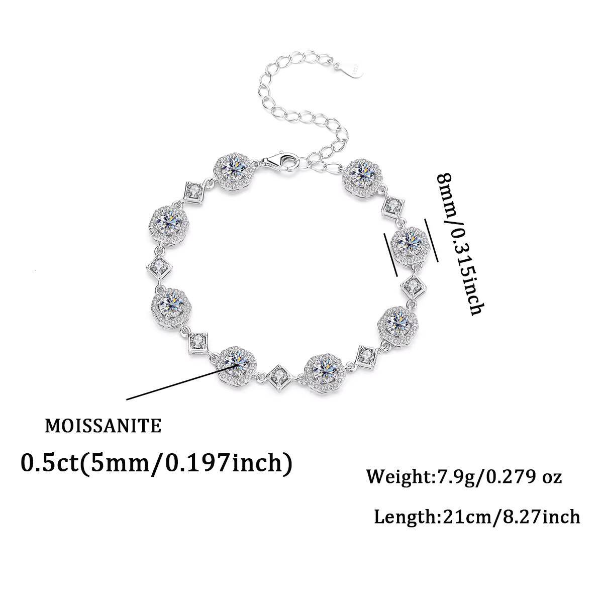 Luxury Diamond Moissanite vvs D Color single 05ct 5mm Tennis Round Cut Women Bracelet for Women s925 Silver Fine Jewelry