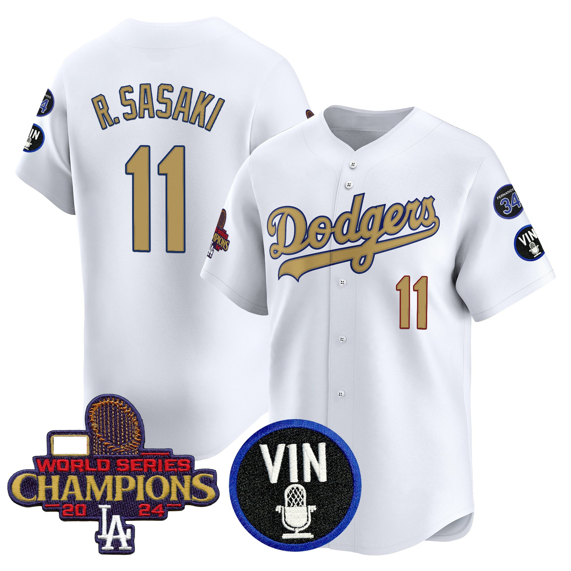 Dodgers 2025 Vin Scully & #34 Fernando Patch Gold Jerseys Shohei Ohtani Freeman Yamamoto Mookie Betts Muncy Chris Taylor Edman Smith Treinen Enrique Hernand