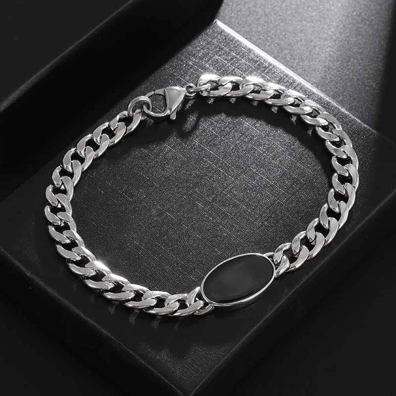 Mens popular stainless steel Cuban chain bracelet black zircon charm cool street party jewelry gift Y250329