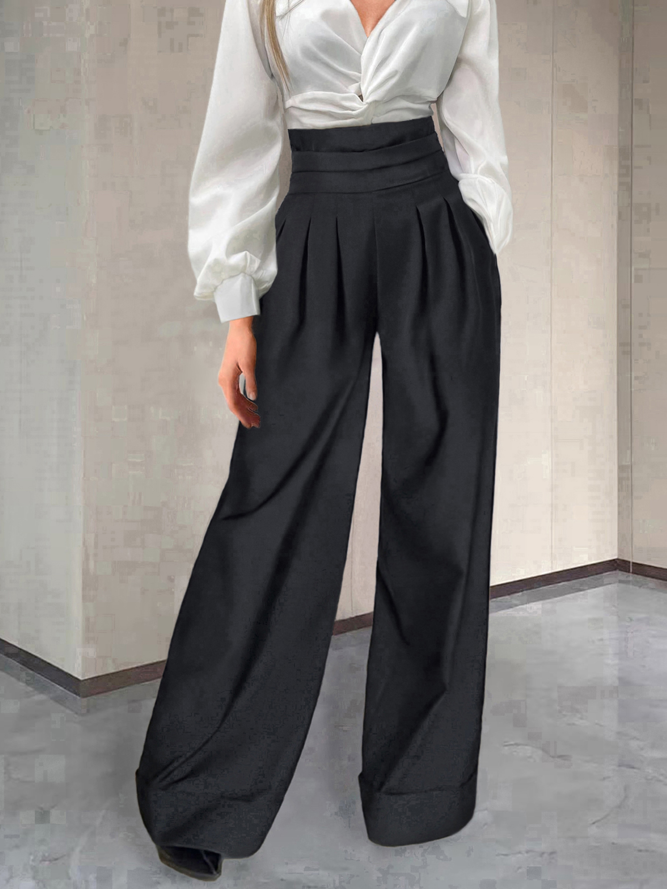 Elegant Casual-Friendly Trouser Design by Ladies' Comfortable Material: Solid Color Broad Silhouette from Petite up---103