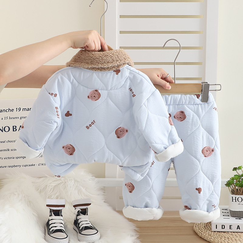 free shipping kids designer clothes 2025 Winter Kids Pajamas Set Fleece Lined 2-Piece Long Sleeve Pjs Boys Girls Warm Soft Loungewear