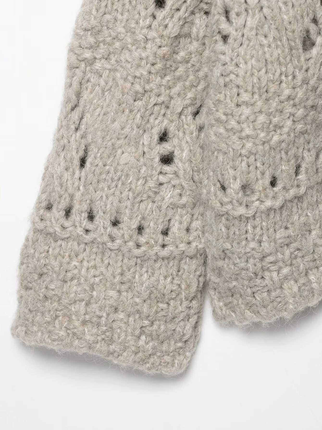 European and American style autumn and winter new womens clothing design sense coarse needle hollow knitting cardigan jacketT251101