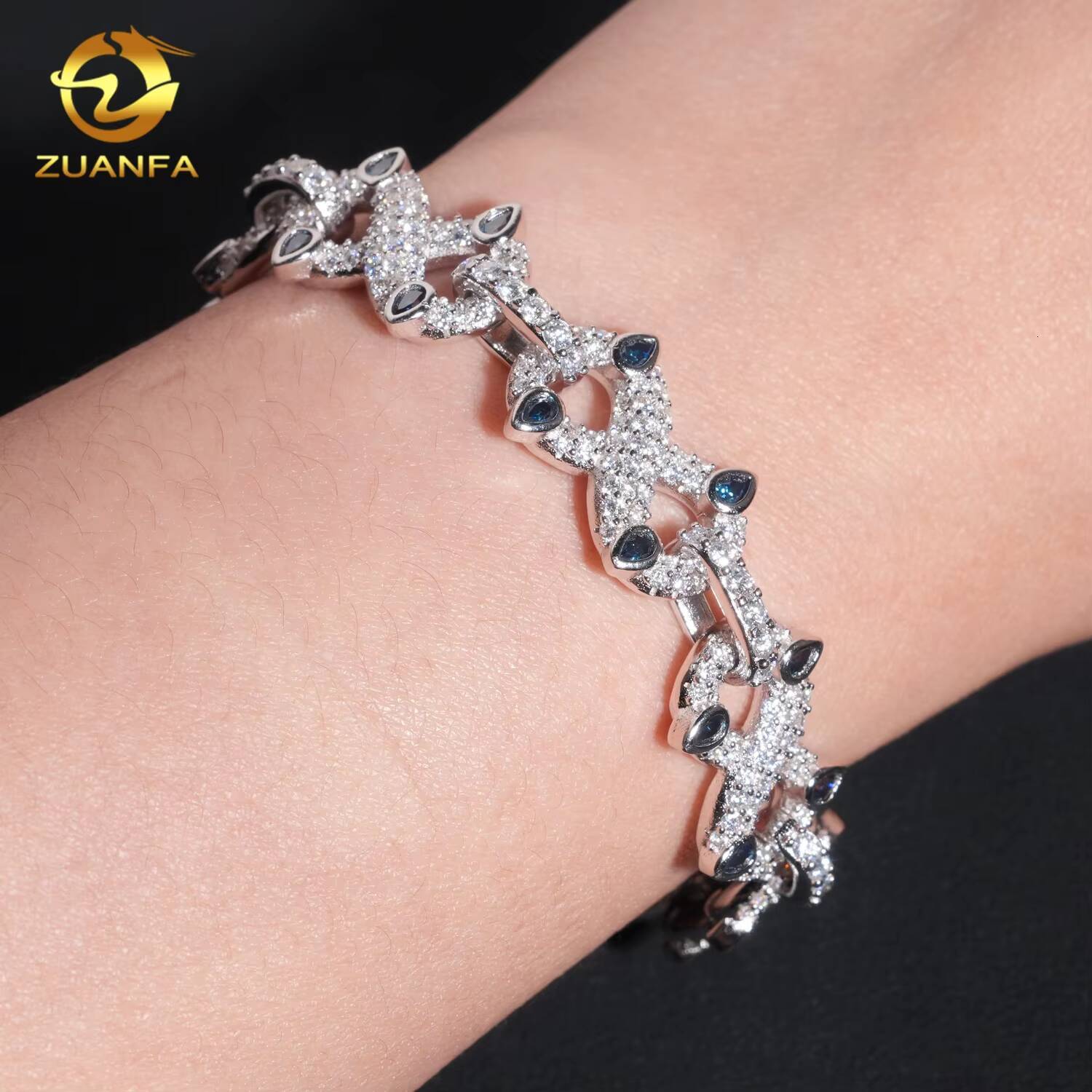 Special Bezel Pear Cut Decor Hip Hop Jewelry Color Moissanite Cuban Bracelet 925 Silver Rapper Jewelry Moissanite Bracelet