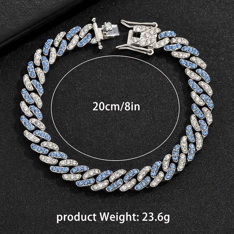 Hip Hop Cuban Bracelet Mens Full Gloss Crystal Stone Wide Two tone Bracelet Fashion Statement Jewelry Y250329