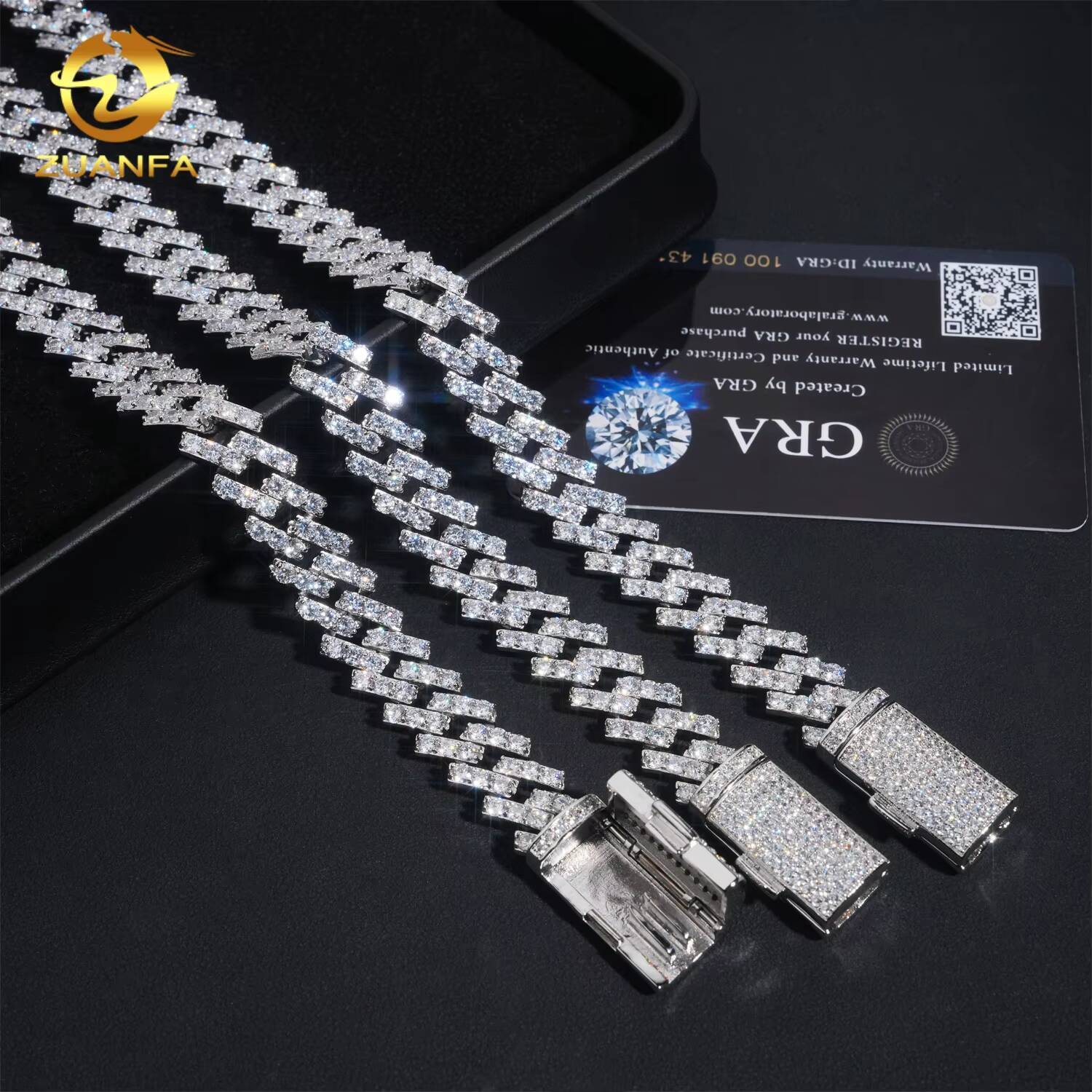 Iced Out Moissanite Chain Cuban 126mm 1Row 925 Silver Cuban Link Chain Moissanite Hip Hop Jewelry