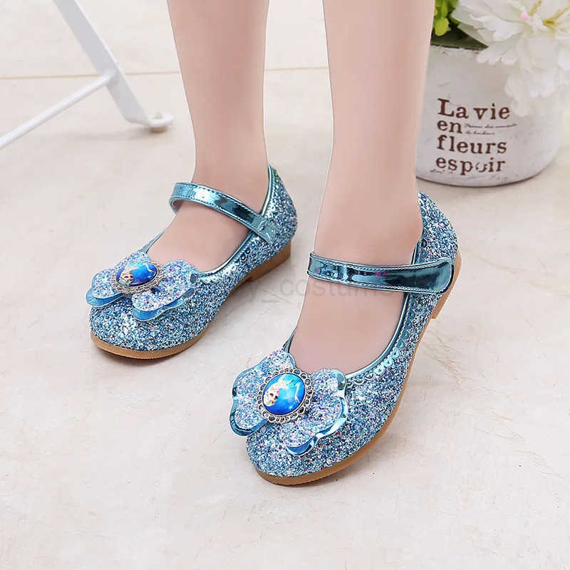 Disney Frozen Princess Elsa Cartoon Soft Sole Sandals Baby Girl Princess Shoes Crystal Shoes Children Flat Girl Leather Shoes H251101