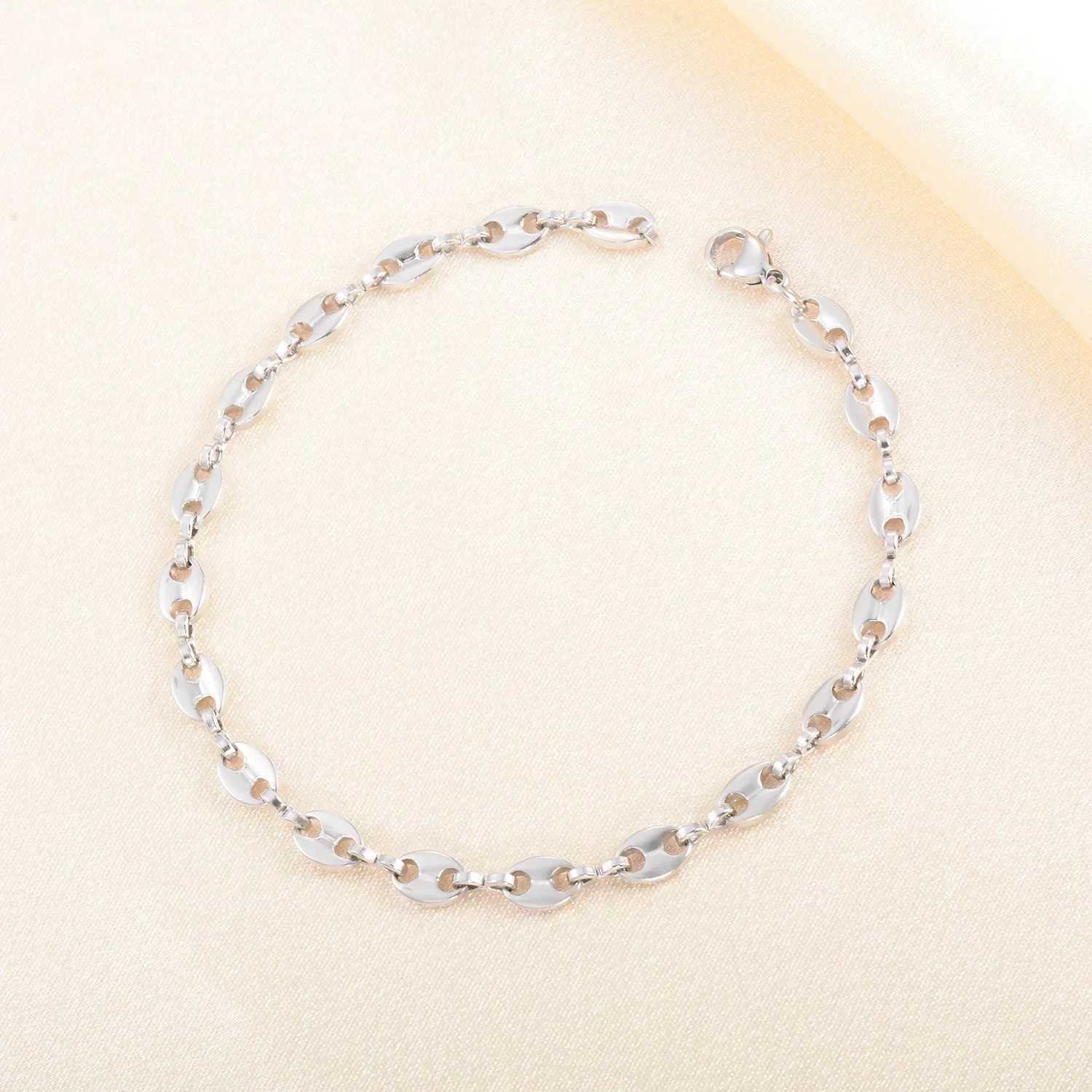 Hip Hop Coffee Bean Stainless Steel Bracelet with Extended Nose Handmade Chain Titanium Necklace Punk Jewelry High Quality Y250329