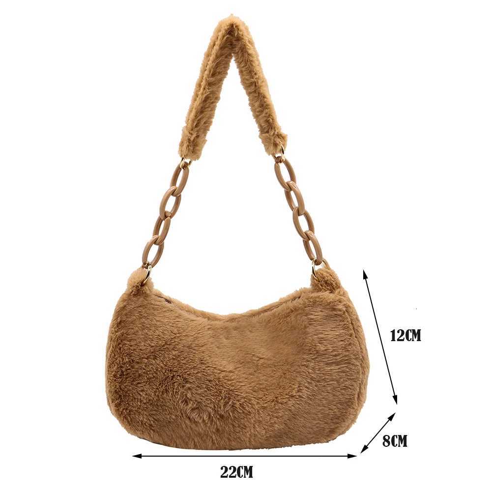 Women Winter Plush Shoulder Bag Casual Chain Small Underarm Pouch Vintage Designer Luxury Handbags Retro Fluffy Soft Armpit BagW251101