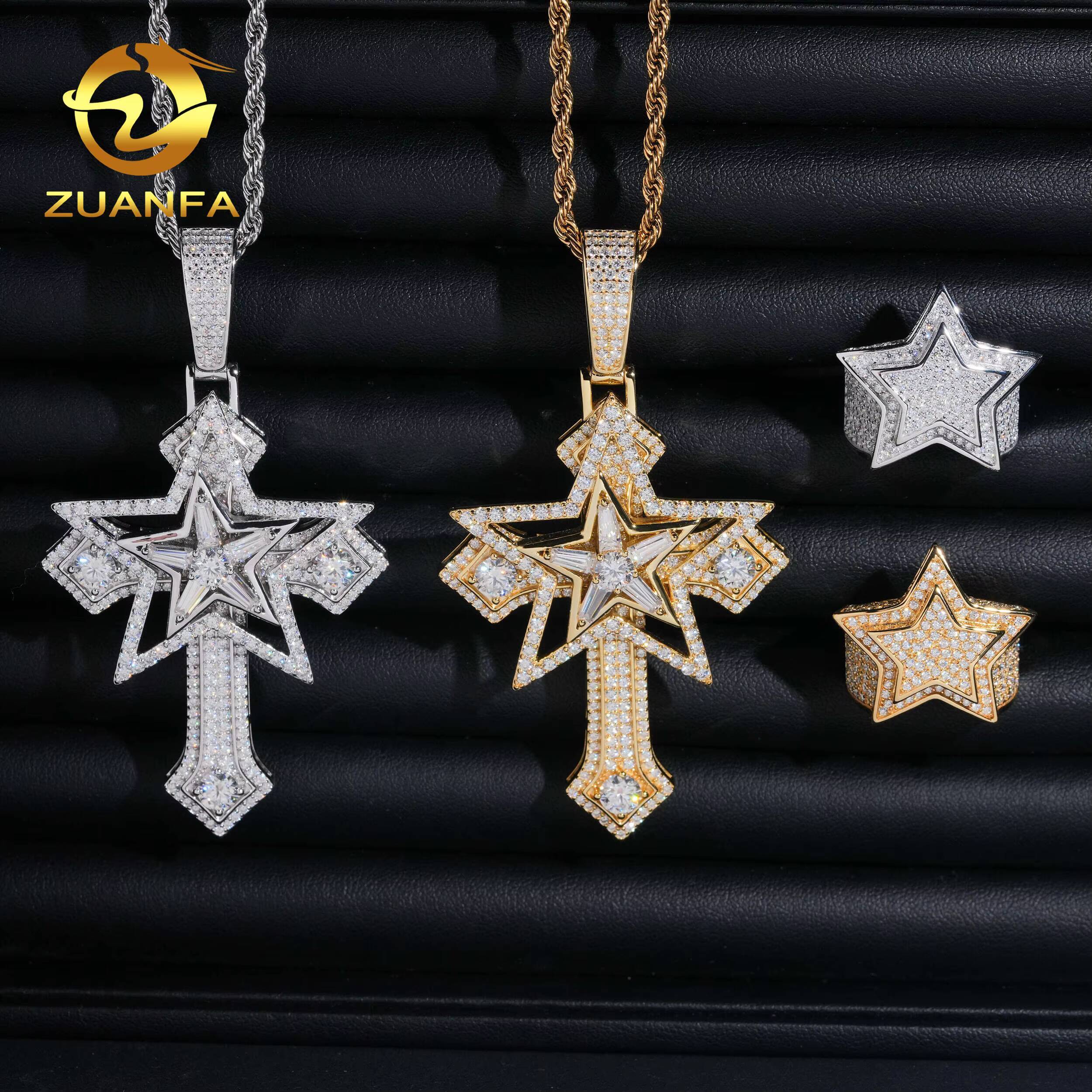 Fast Shipping Hip Hop Jewelry Cross Moissanite Pendant 925 Silver Moissanite Iced Out Pendant With Chain Star Pendant